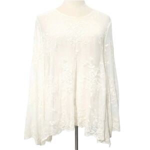 NEW Karen Kane Lace Top Cream Sheer Floral Embroidered Boho Blouse Size Medium